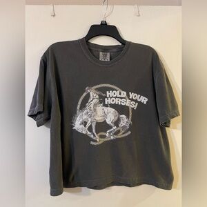 Hold Your Horses Gray Graphic Comfort Colors Crop T-Shirt Sz L